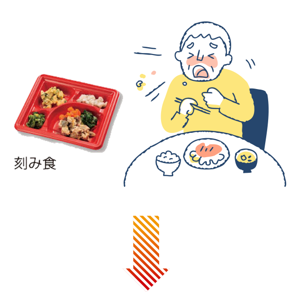 きざみ食を食べて誤嚥を引き起こすシニア