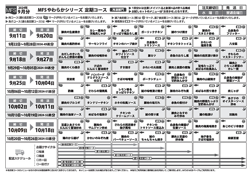 MFSやわらかシリーズの今月の献立